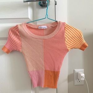 Pink orange ribbed cropped top